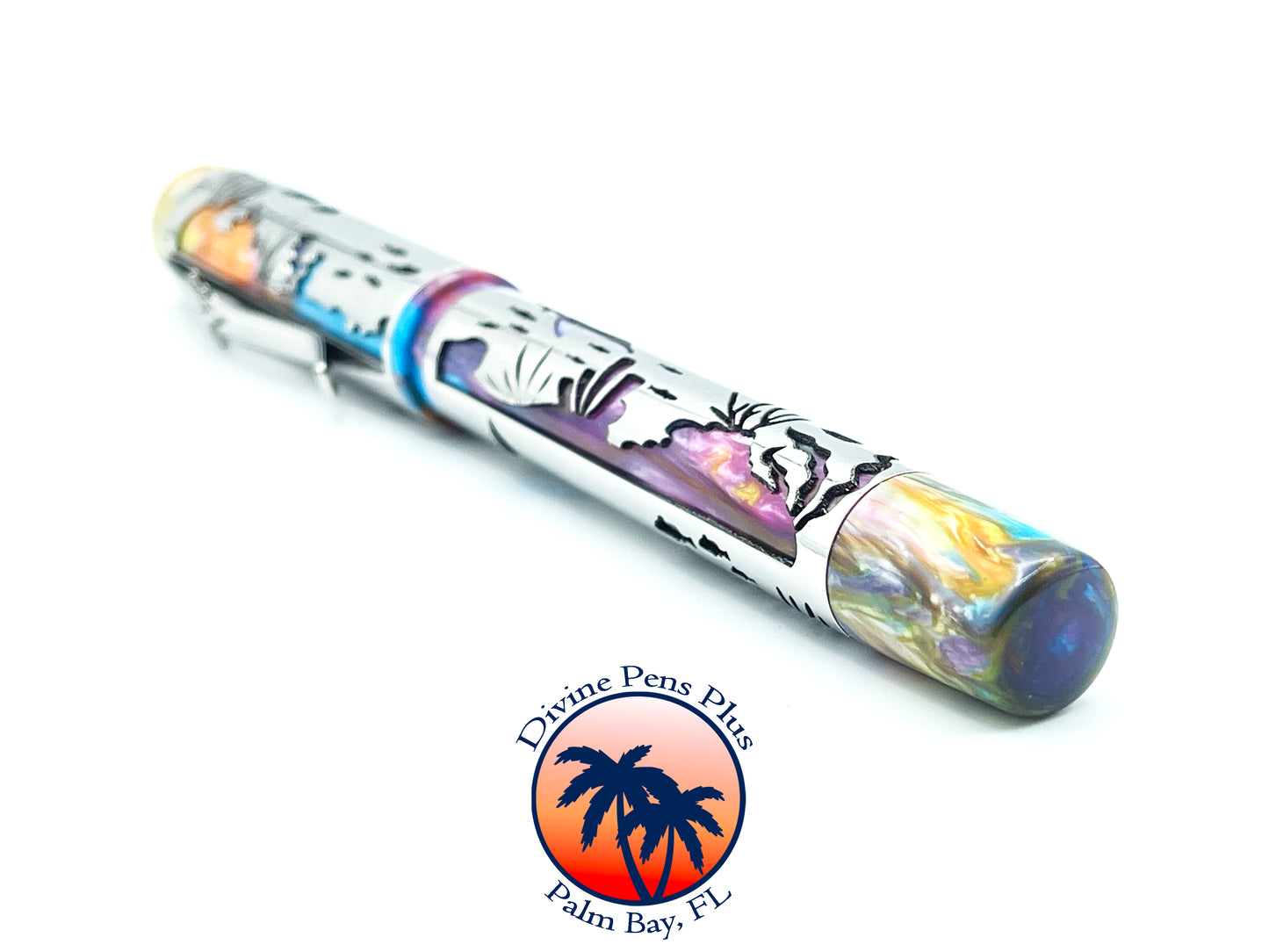 Coral Reef Fountain Pen - Stainless Steel Sleeve / Brooks "PM4" Resin