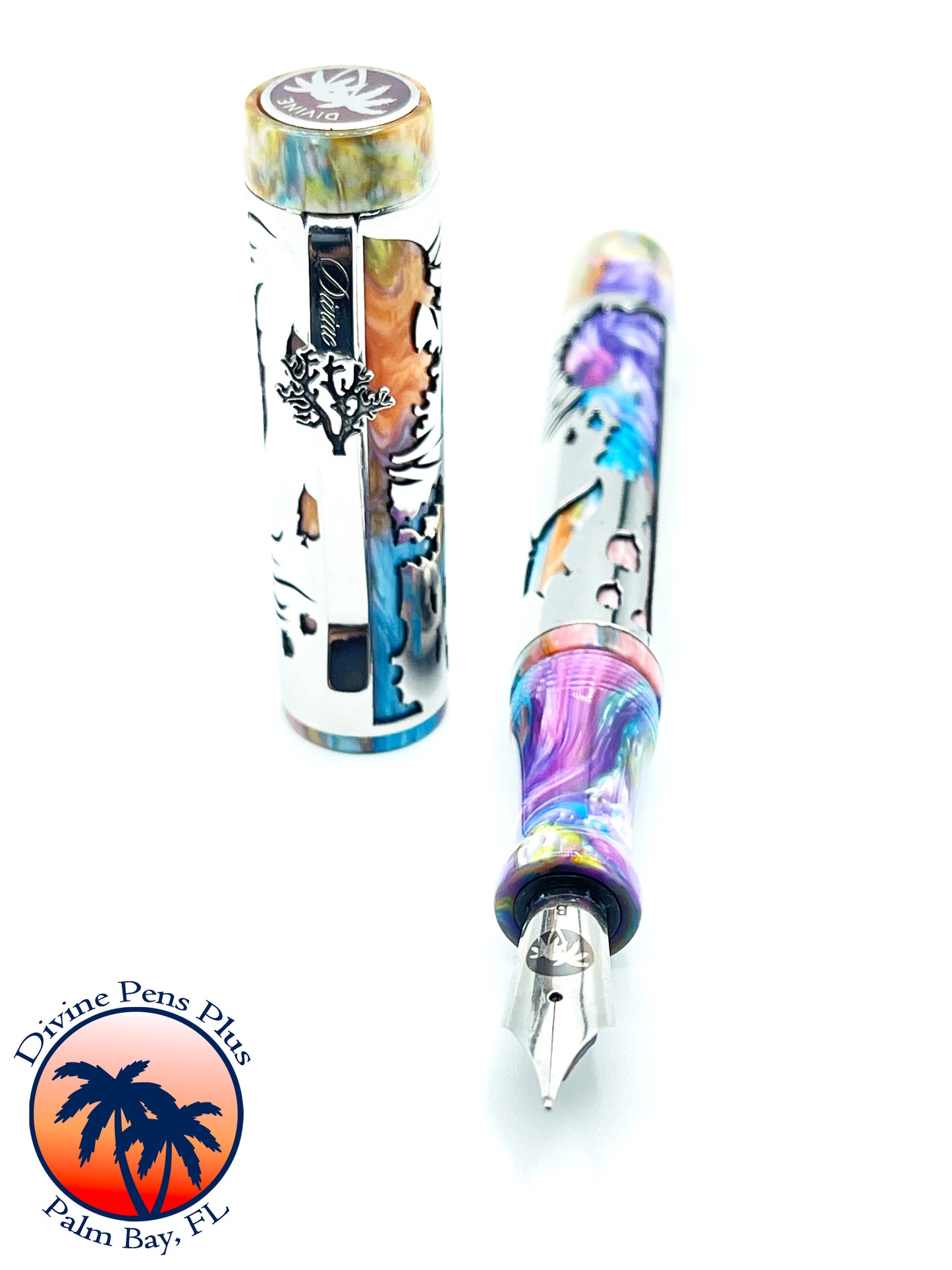 Coral Reef Fountain Pen - Stainless Steel Sleeve / Brooks "PM4" Resin