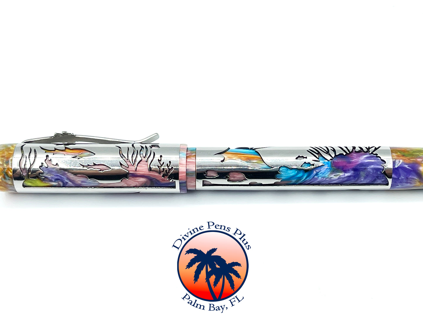 Coral Reef Fountain Pen - Stainless Steel Sleeve / Brooks "PM4" Resin