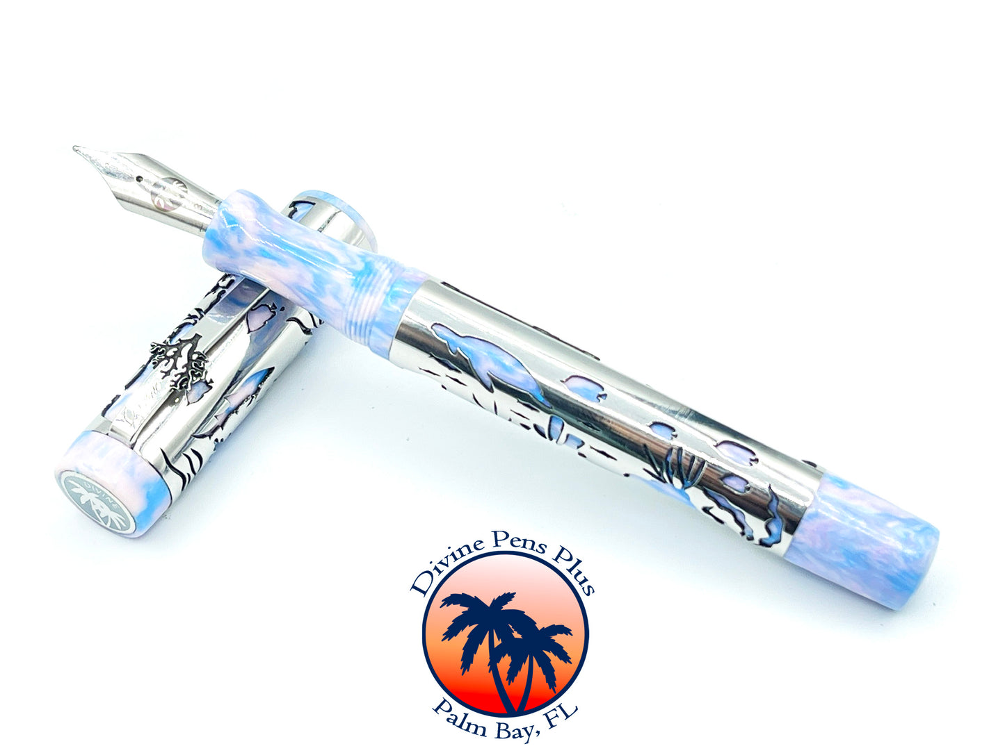 Coral Reef Fountain Pen - Stainless Steel Sleeve / Reef Lights Resin