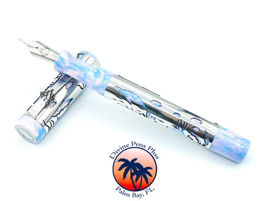 Coral Reef Fountain Pen - Stainless Steel Sleeve / Reef Lights Resin
