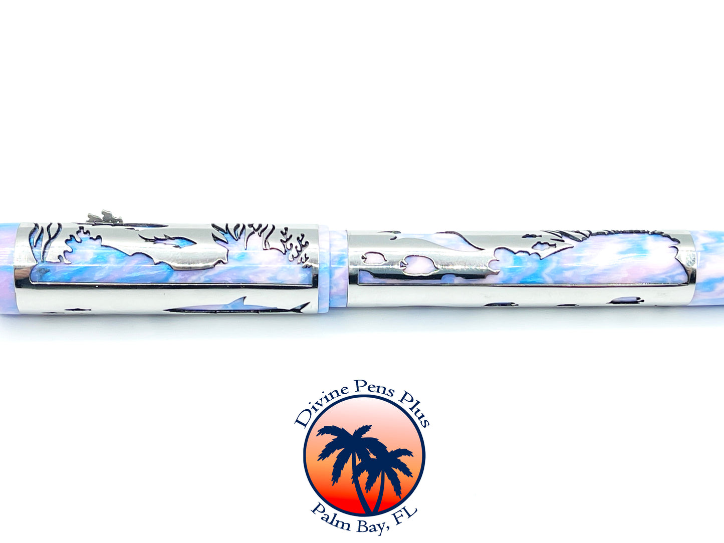 Coral Reef Fountain Pen - Stainless Steel Sleeve / Reef Lights Resin