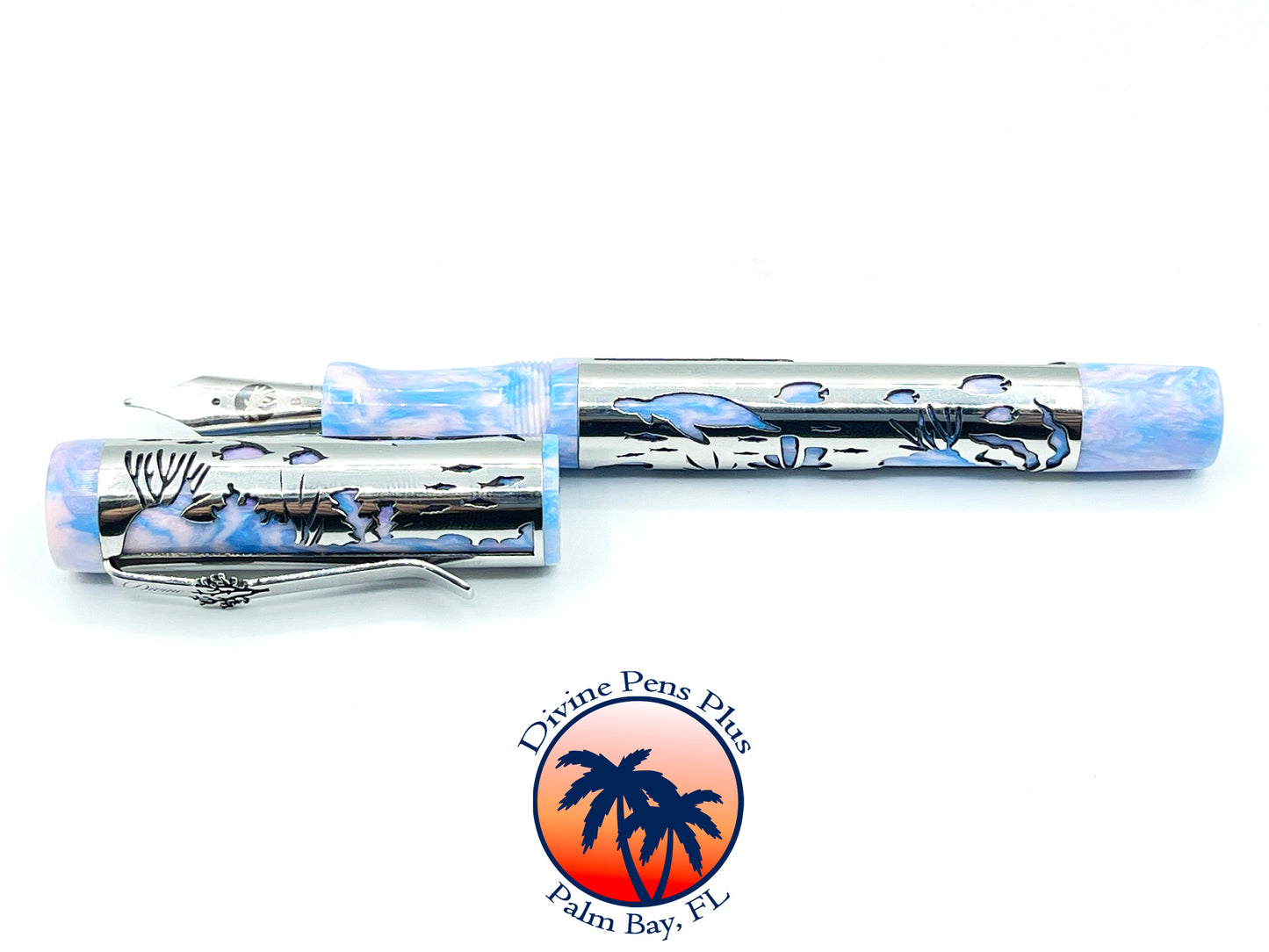 Coral Reef Fountain Pen - Stainless Steel Sleeve / Reef Lights Resin