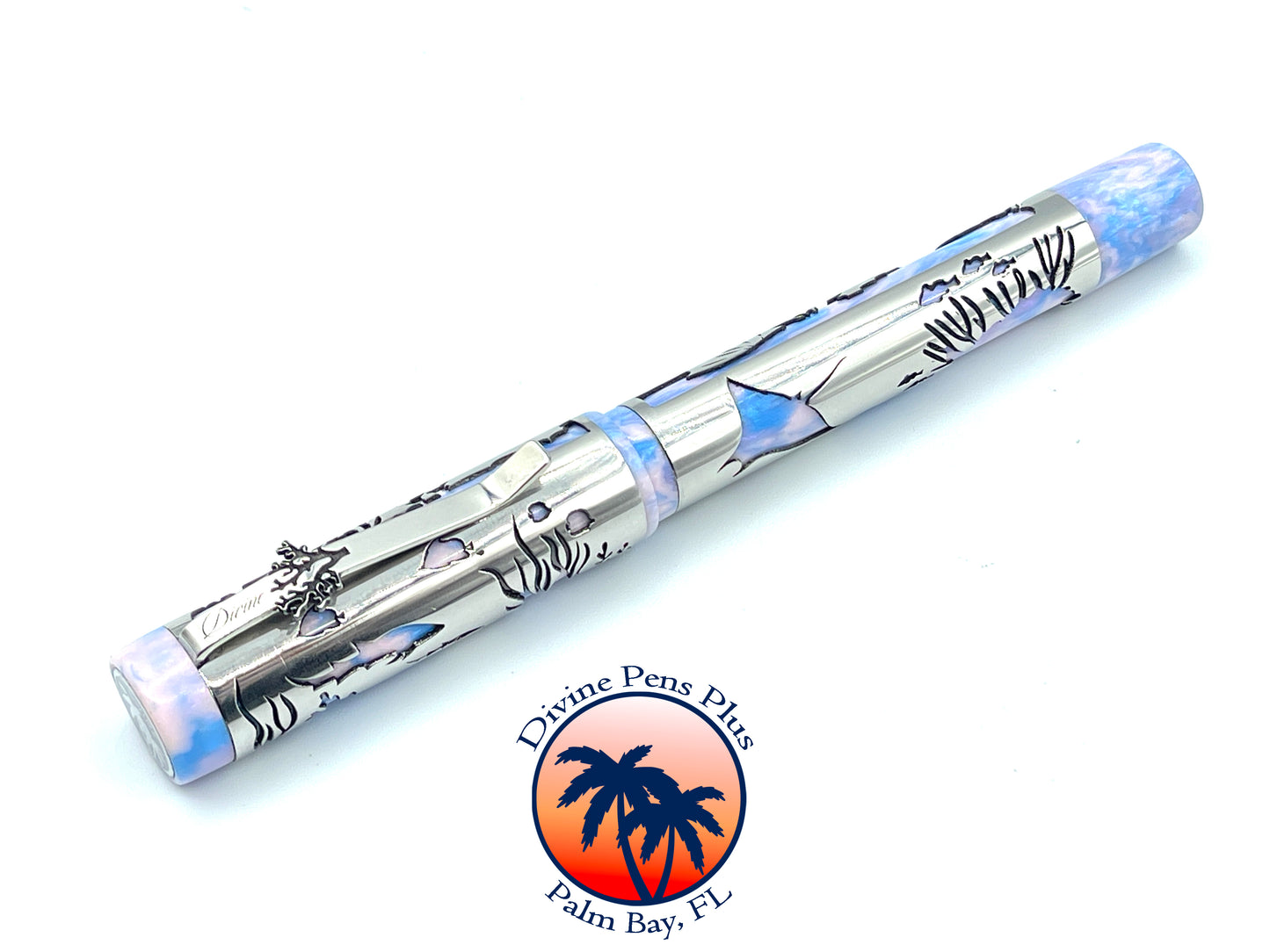 Coral Reef Fountain Pen - Stainless Steel Sleeve / Reef Lights Resin