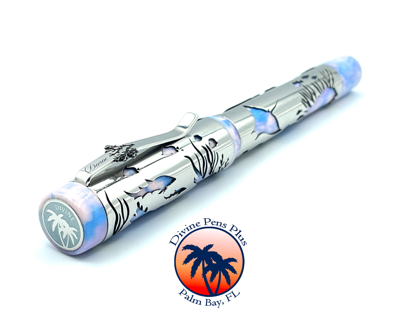 Coral Reef Fountain Pen - Stainless Steel Sleeve / Reef Lights Resin