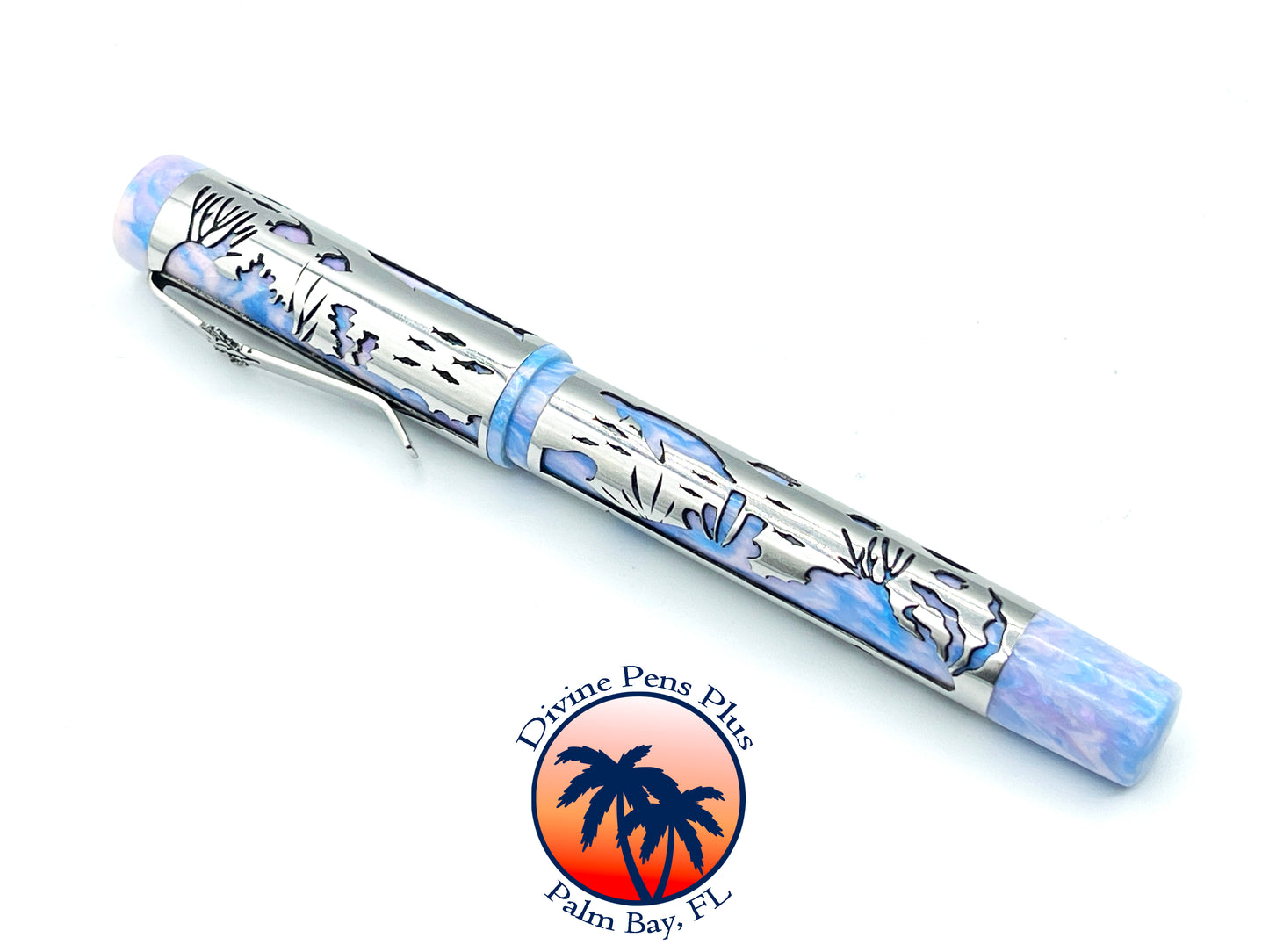 Coral Reef Fountain Pen - Stainless Steel Sleeve / Reef Lights Resin