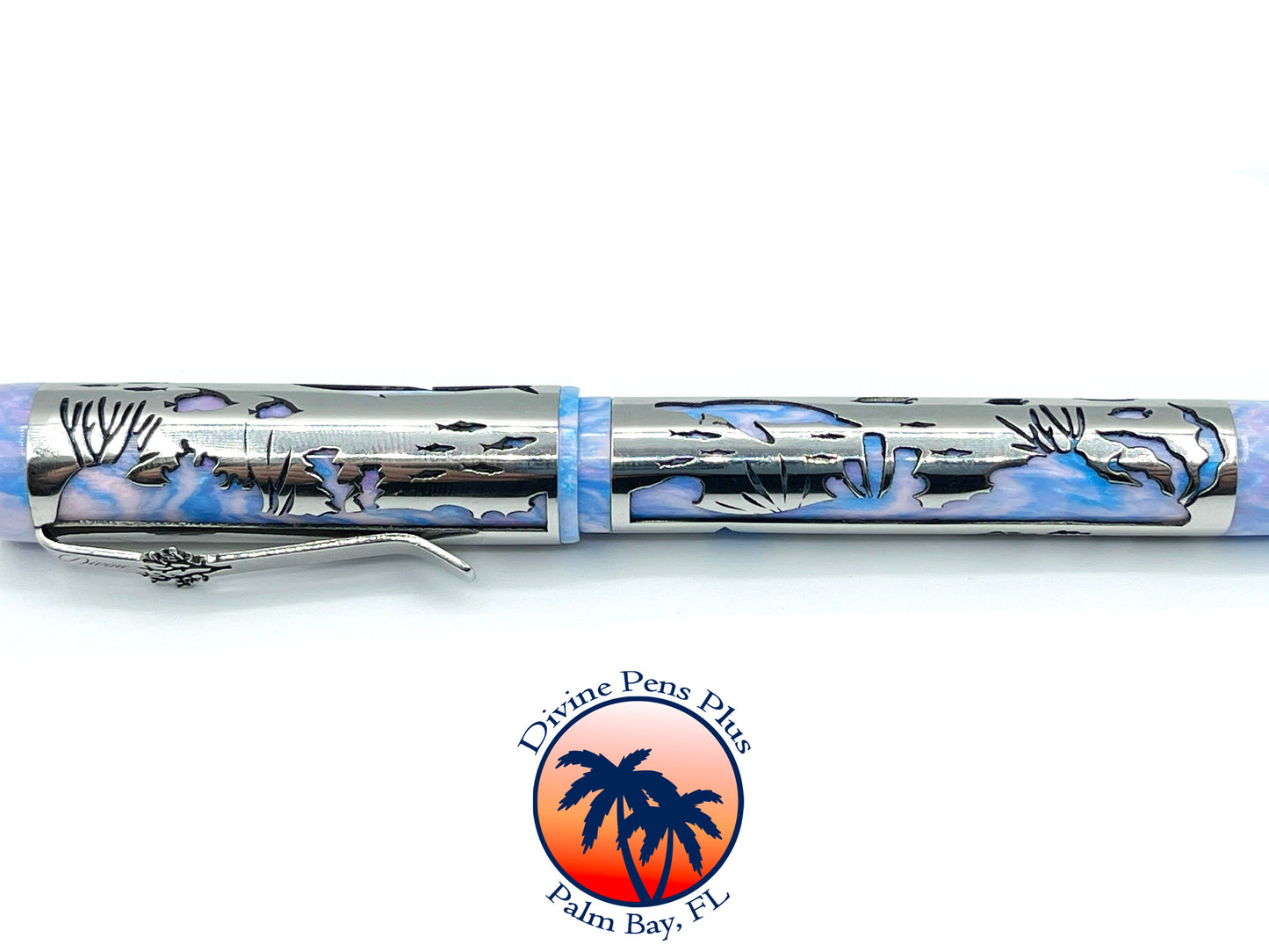 Coral Reef Fountain Pen - Stainless Steel Sleeve / Reef Lights Resin