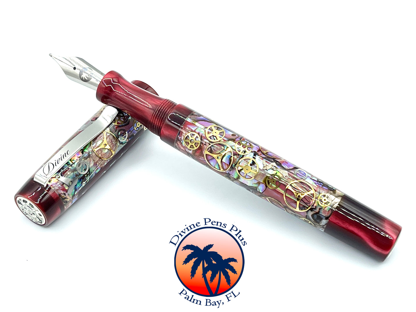 Custom Fountain Pen - Franck Mueller Watch Parts w/Abalone and Red Sky @ Night