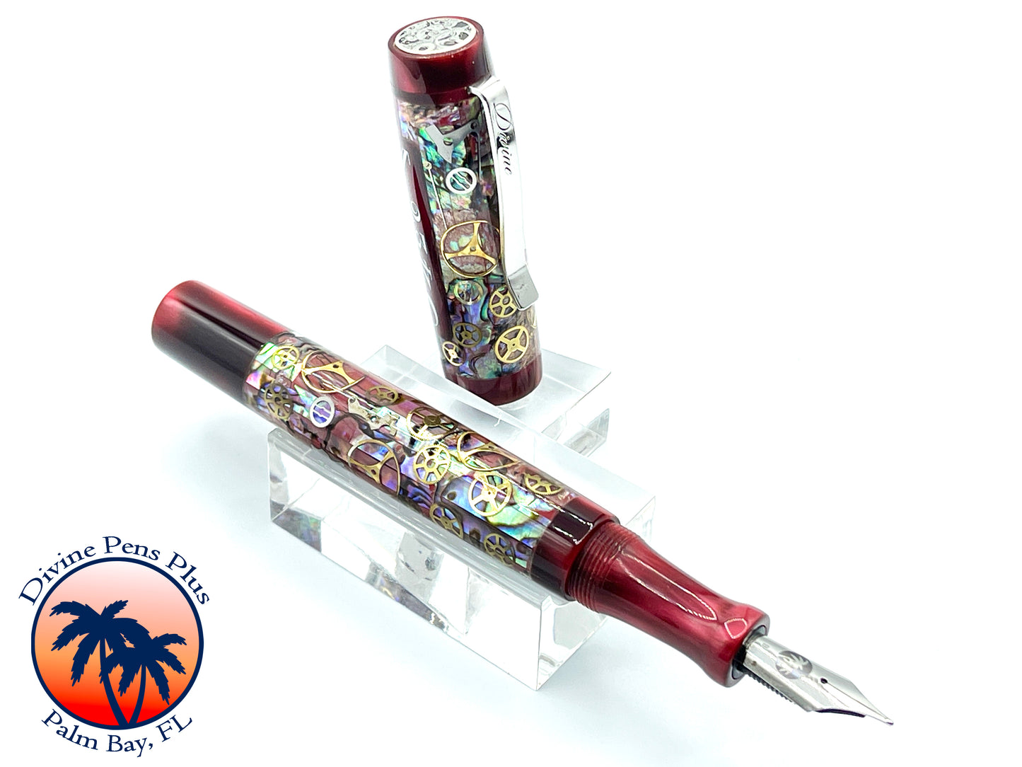 Custom Fountain Pen - Franck Mueller Watch Parts w/Abalone and Red Sky @ Night