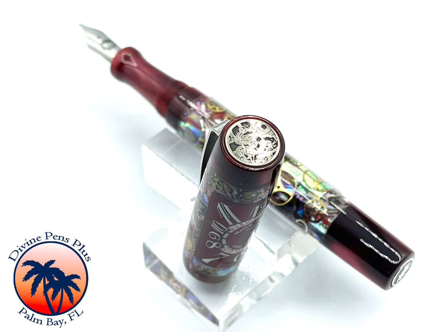 Custom Fountain Pen - Franck Mueller Watch Parts w/Abalone and Red Sky @ Night