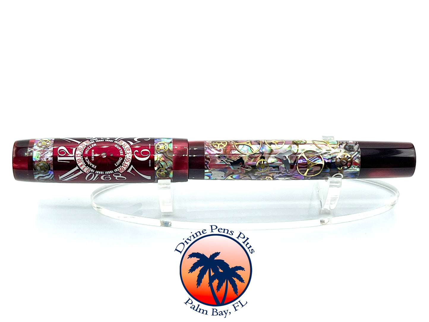 Custom Fountain Pen - Franck Mueller Watch Parts w/Abalone and Red Sky @ Night