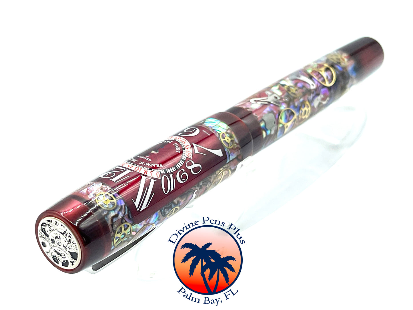 Custom Fountain Pen - Franck Mueller Watch Parts w/Abalone and Red Sky @ Night