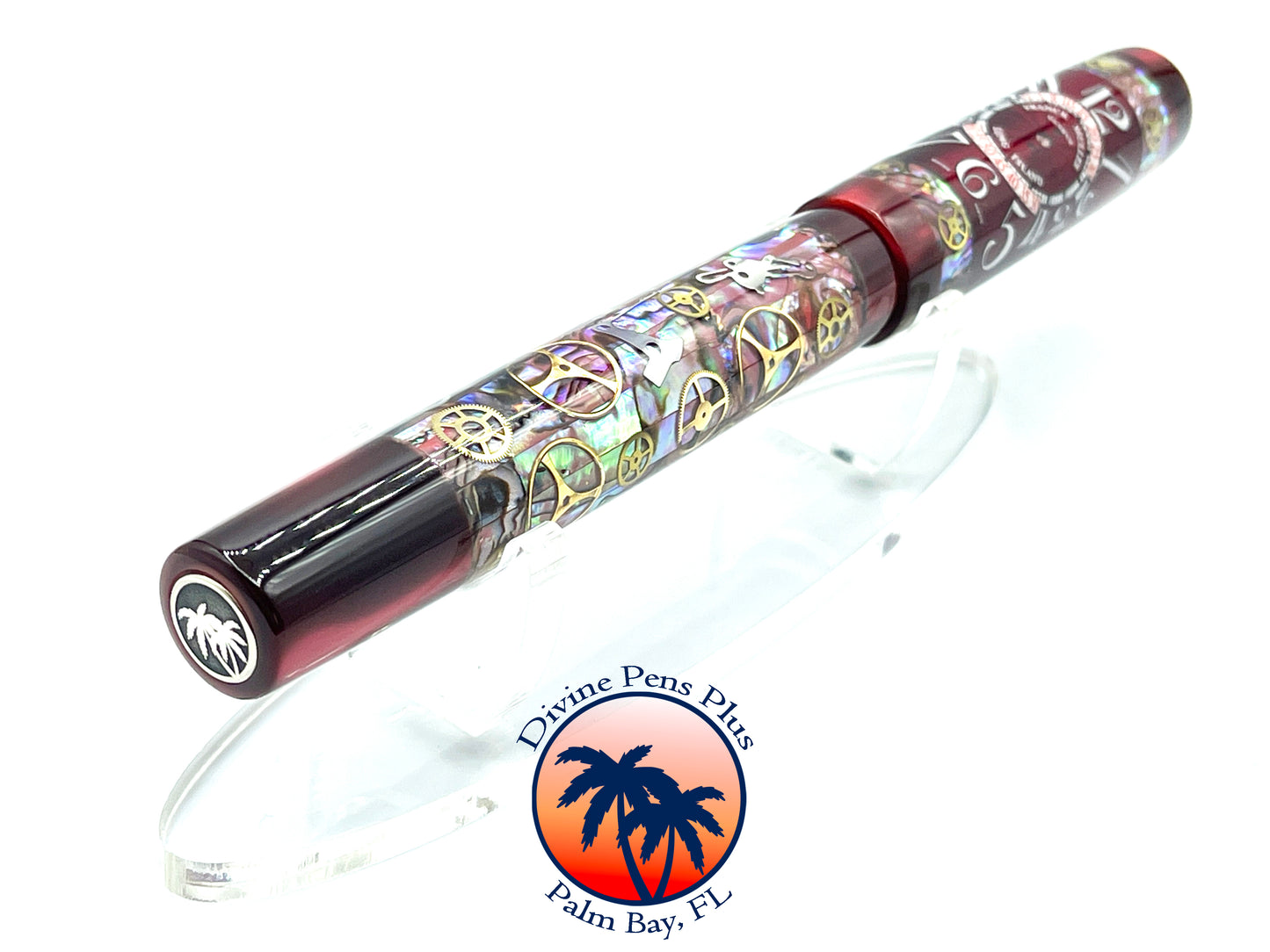 Custom Fountain Pen - Franck Mueller Watch Parts w/Abalone and Red Sky @ Night