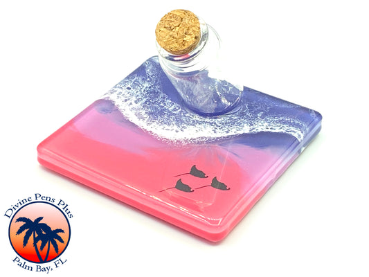 Pink and Purple Water Pen Display with Stingrays - Single Bottle