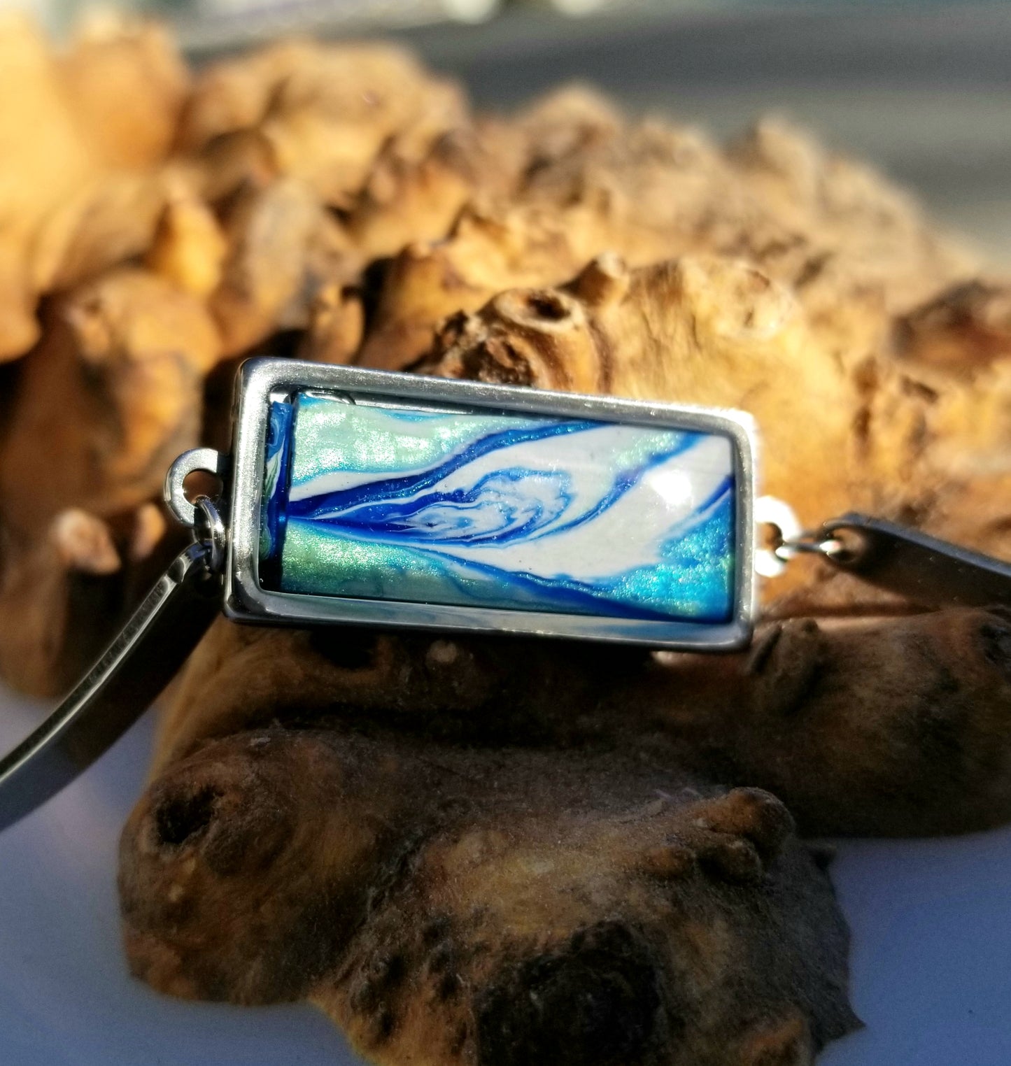 Resin Design with Resin Dome - Stainless Steel Rectangle Bracelet