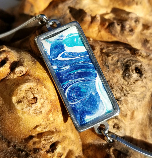 Acrylic Pour Skin with Resin Dome - Stainless Steel Rectangle Bracelet