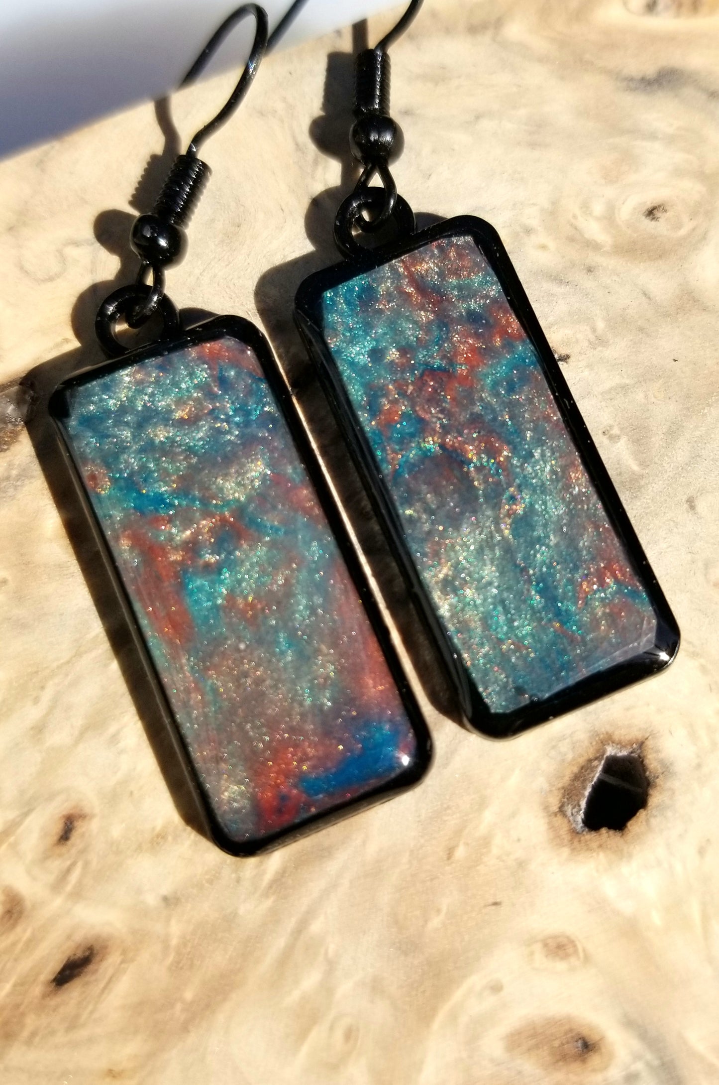 Resin Design with Resin Dome / Silver Tray or Black TrayWire Hook Earrings
