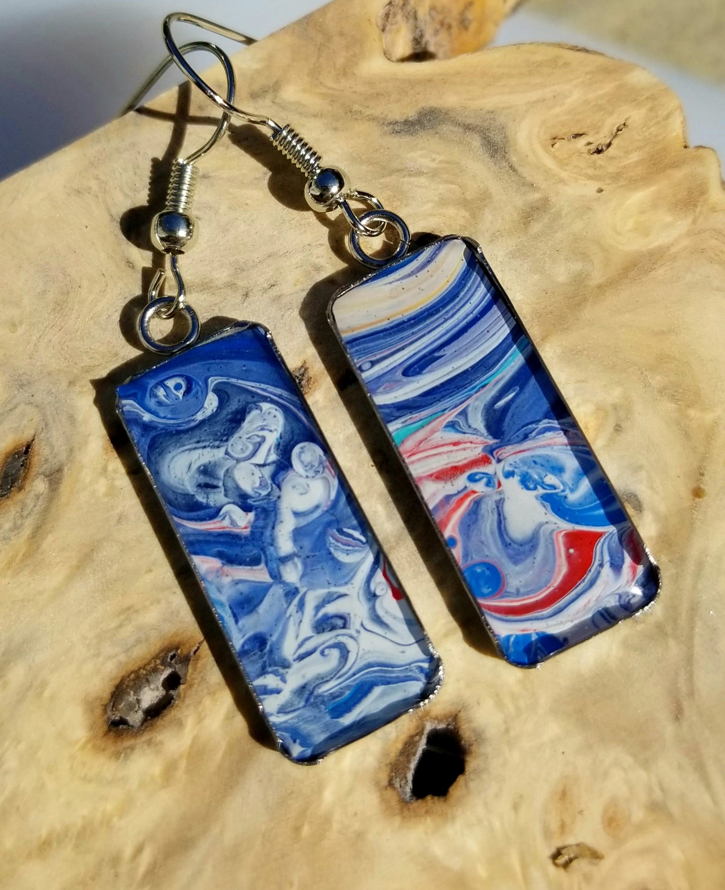 Acrylic Pour Skin with Resin Dome / Silver Tray or Black TrayWire Hook Earrings