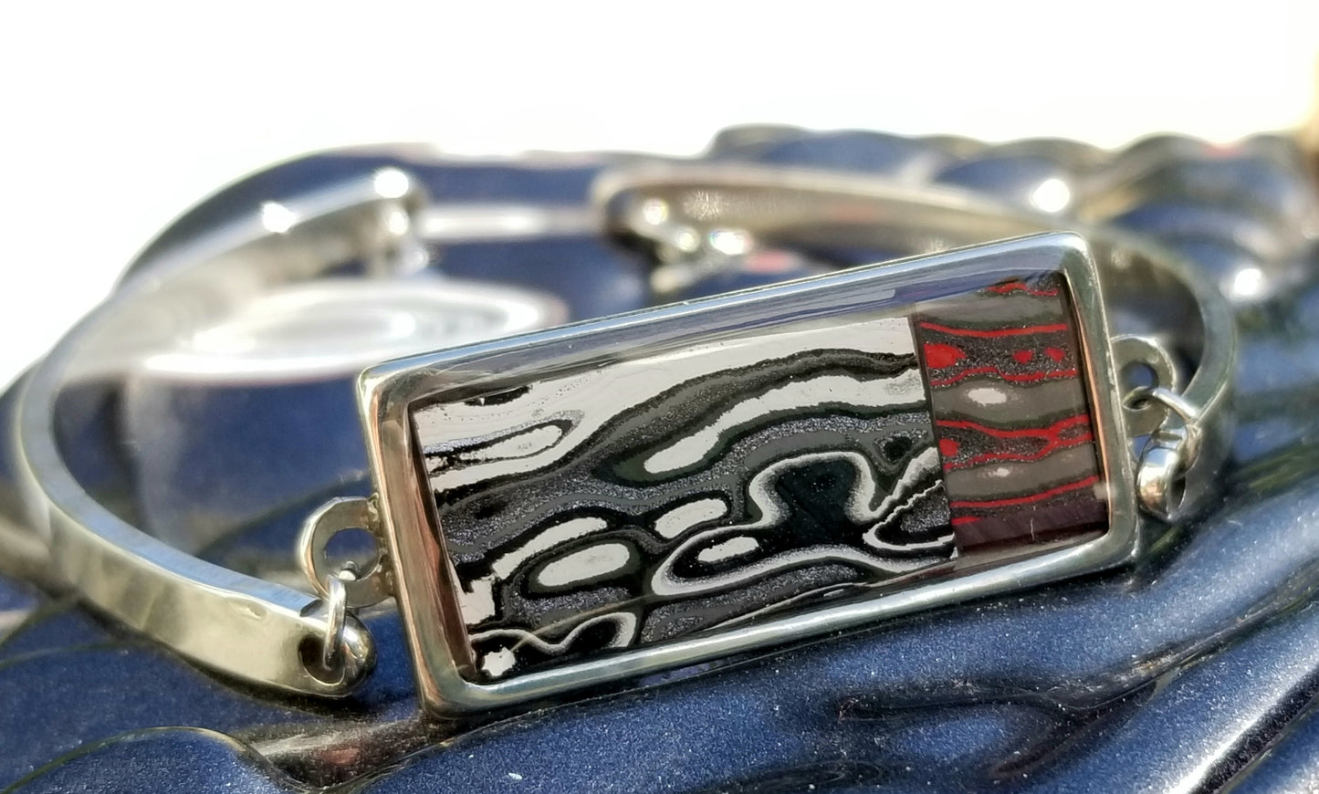 Jewelry Grade Fordite with Resin Dome - Stainless Steel Rectangle Bracelet