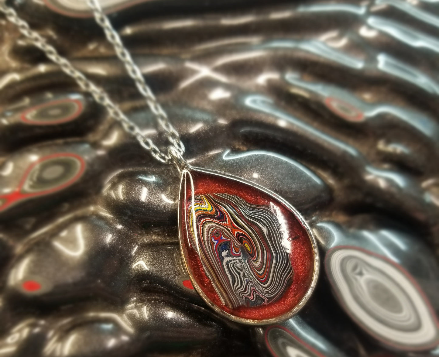 Modern Fordite Red Resin Necklace