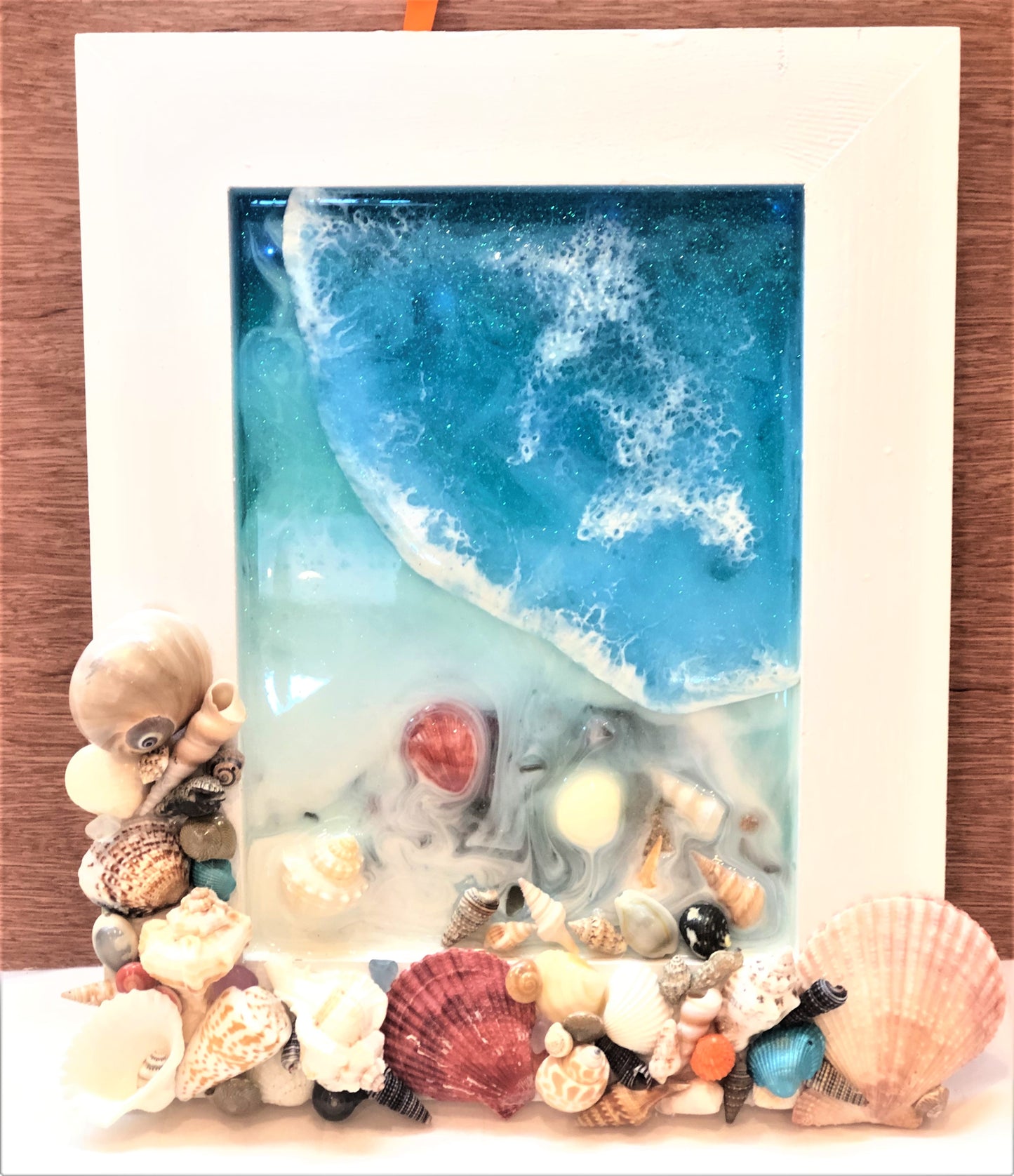 Beach Scene Resin Art with Seashell Frame