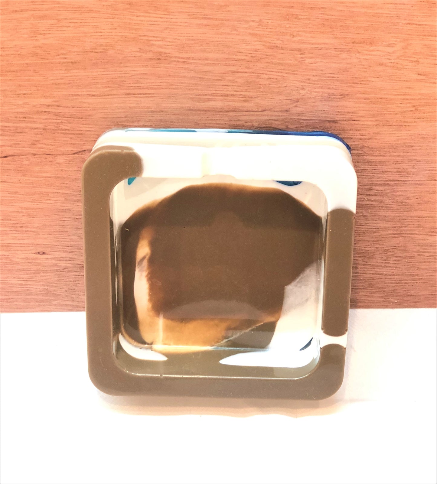 Square White Brown and Blue Trinket/Ashtray