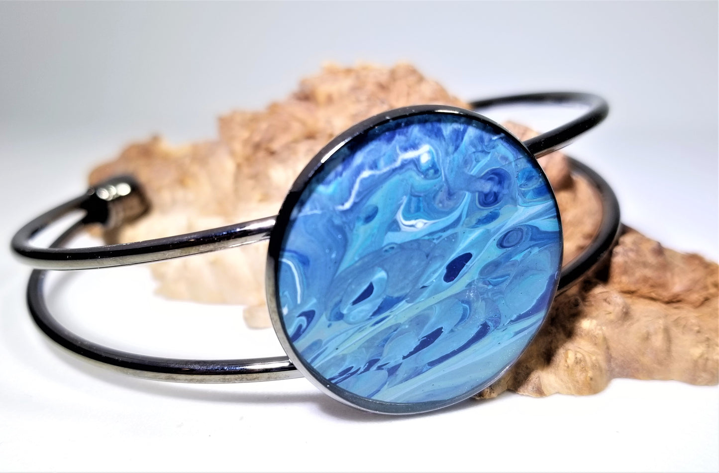 Acrylic Pour Skin with Resin Dome / Cuff Bangle Bracelet