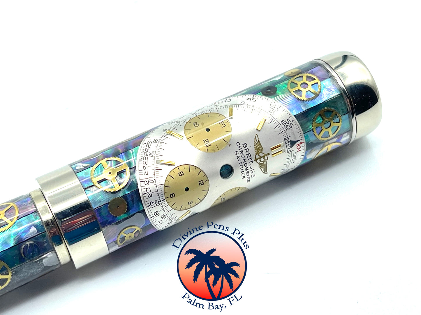 Custom Fountain Pen - Breitling Watch Parts w/Abalone - Nickel Silver Hardware