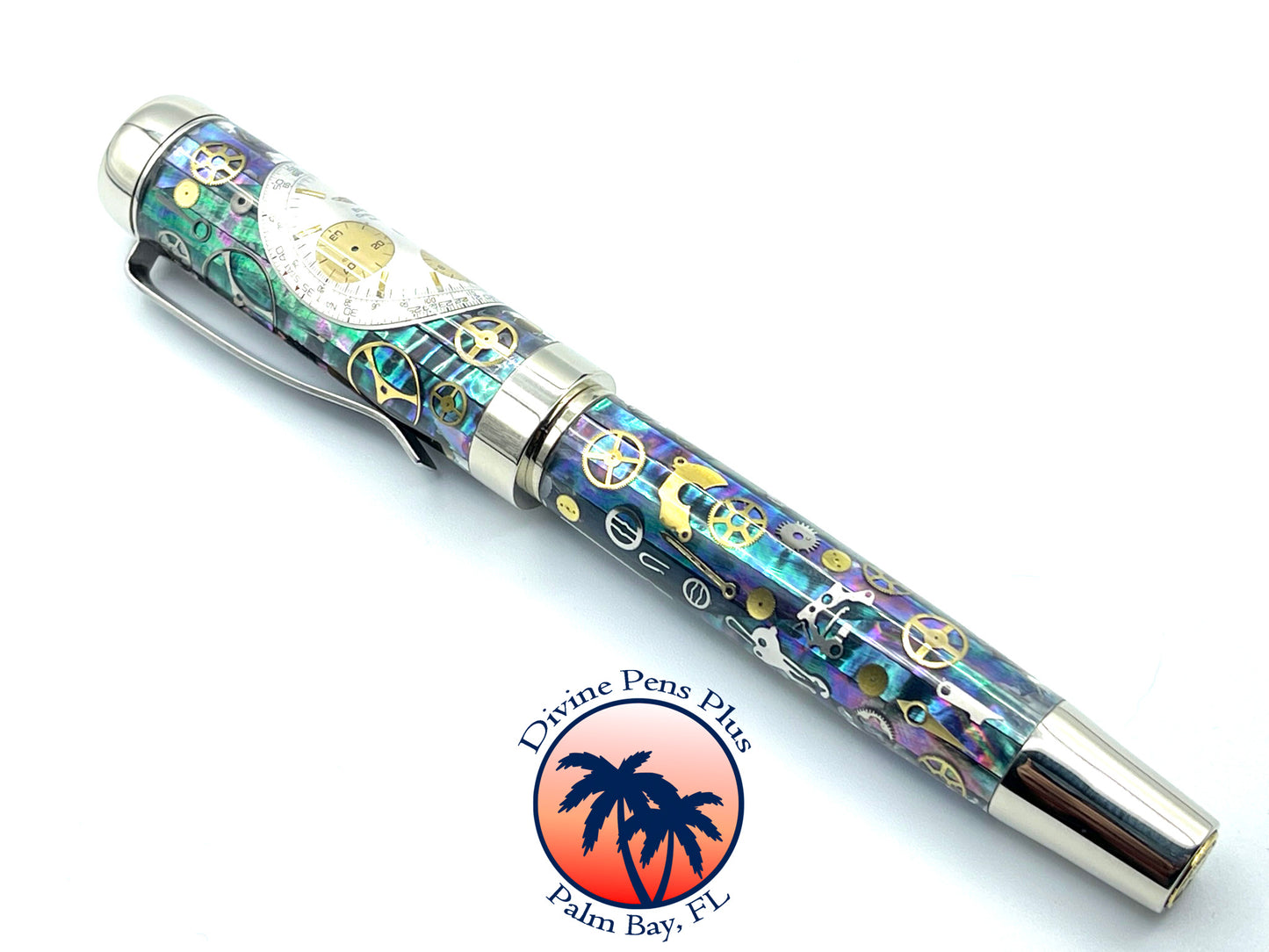 Custom Fountain Pen - Breitling Watch Parts w/Abalone - Nickel Silver Hardware