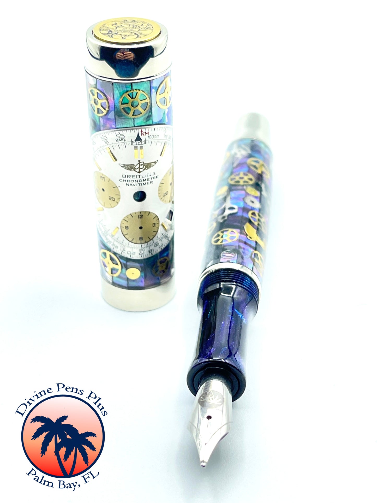 Custom Fountain Pen - Breitling Watch Parts w/Abalone - Nickel Silver Hardware