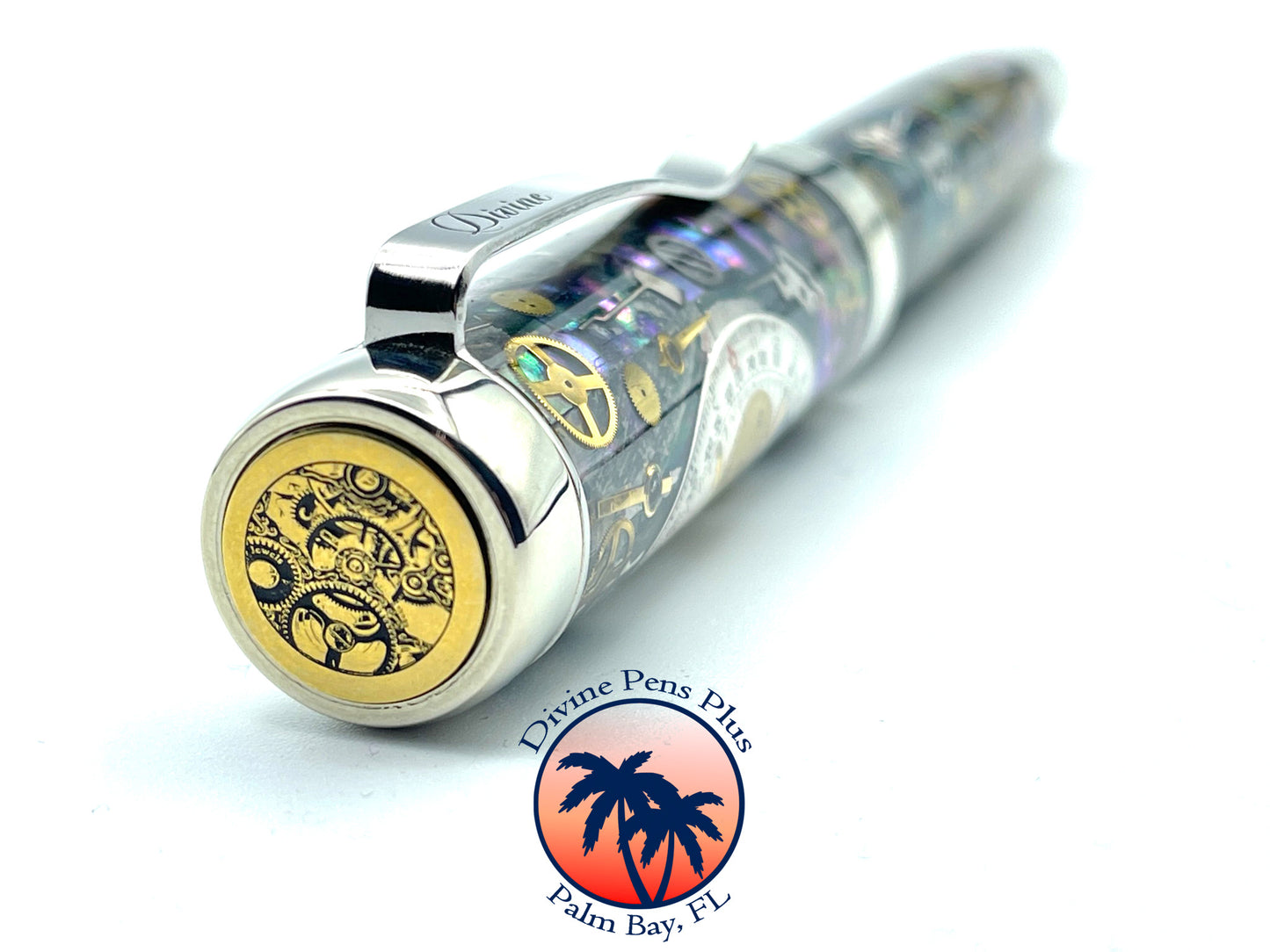 Custom Fountain Pen - Breitling Watch Parts w/Abalone - Nickel Silver Hardware