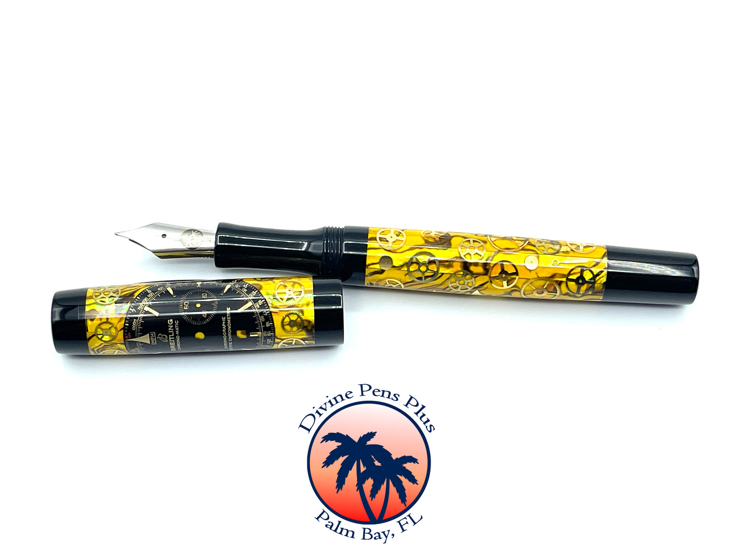 Custom Fountain Pen - Breitling Watch Parts w/Yellow Abalone