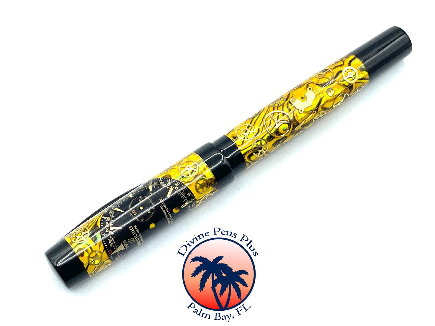 Custom Fountain Pen - Breitling Watch Parts w/Yellow Abalone