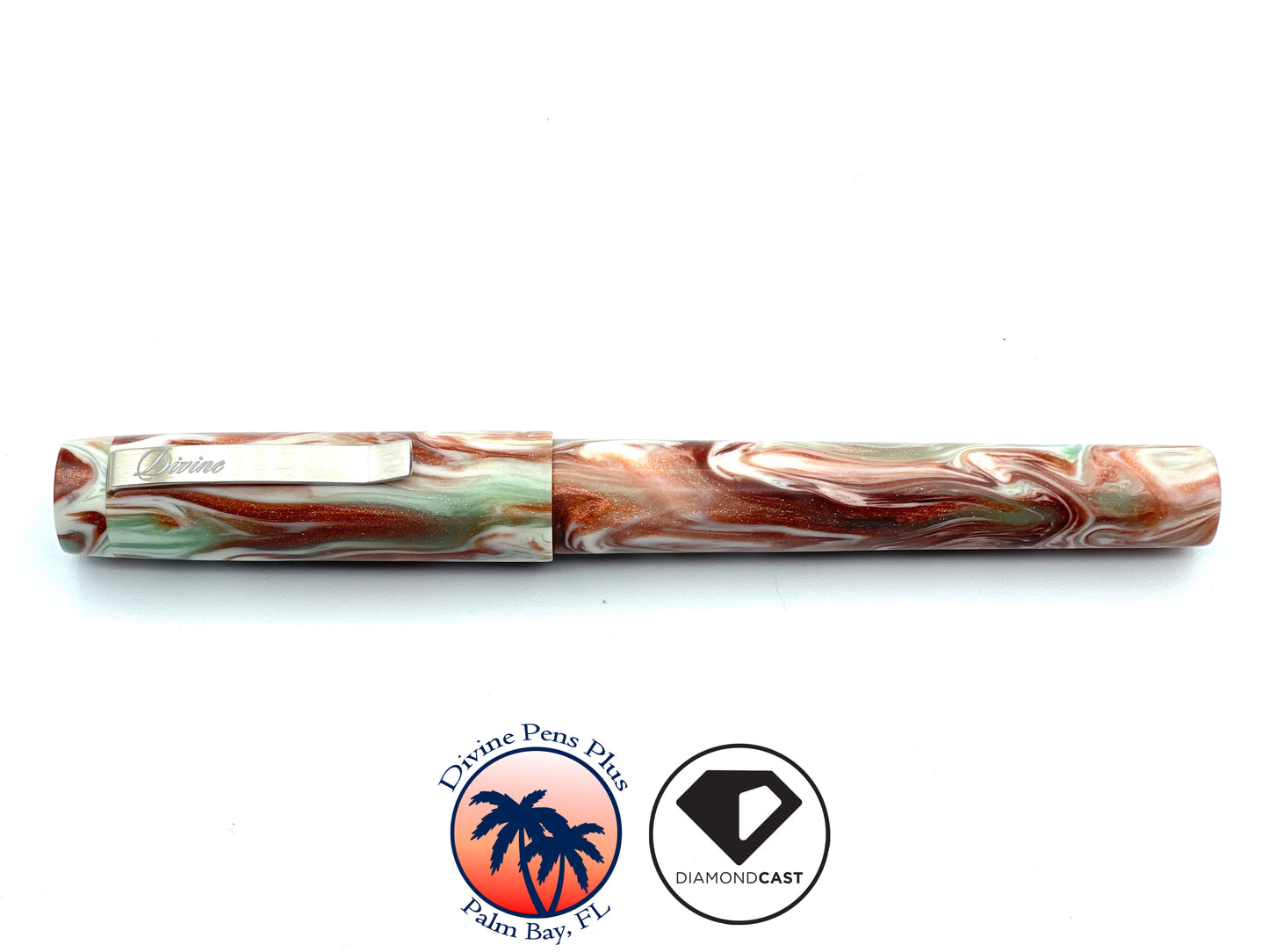 Agape Fountain Pen - Custom DiamondCast™ Malachite, Copper, and White