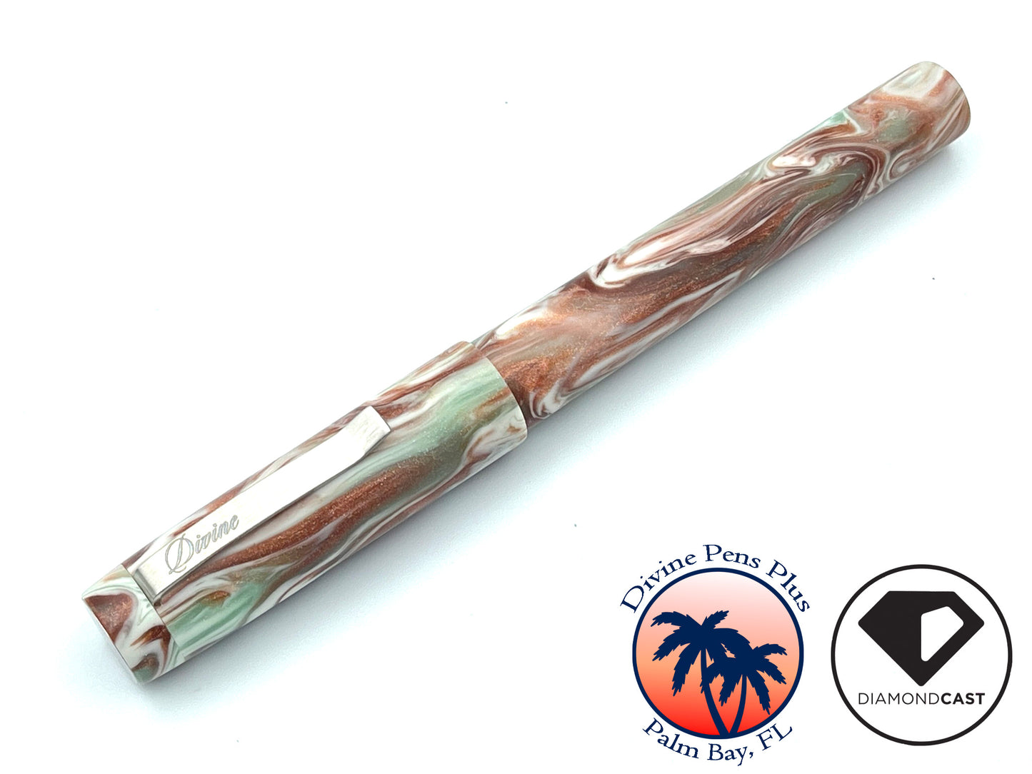 Agape Fountain Pen - Custom DiamondCast™ Malachite, Copper, and White