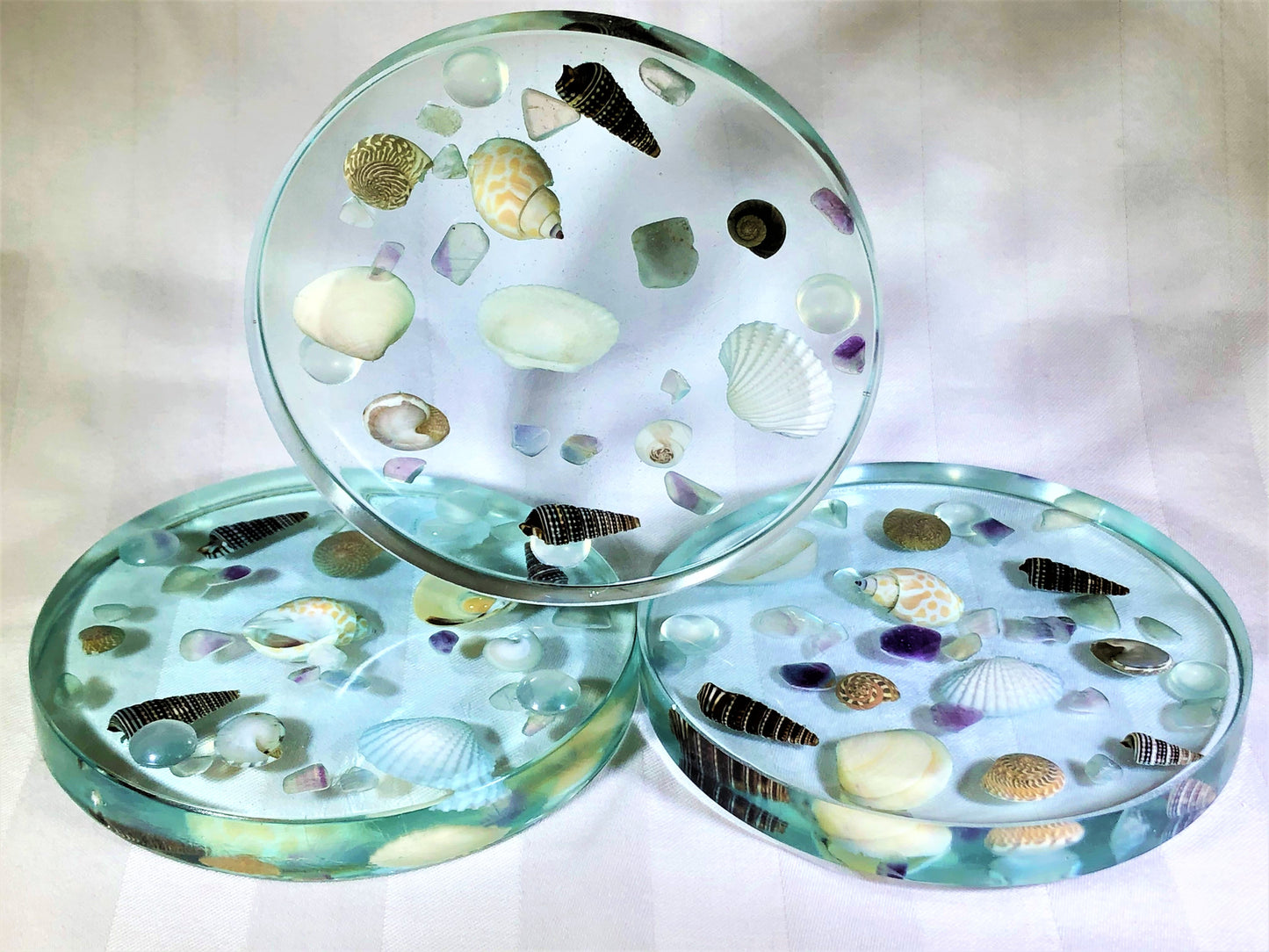Large Round Coasters with Seashells