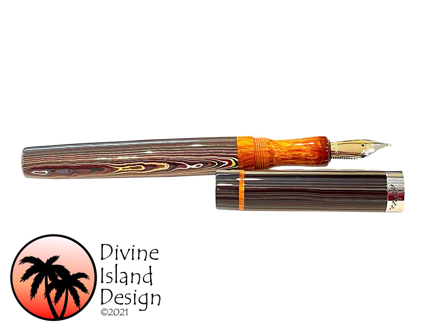 Custom Fountain Pen - Corvette Fordite with Daytona Orange