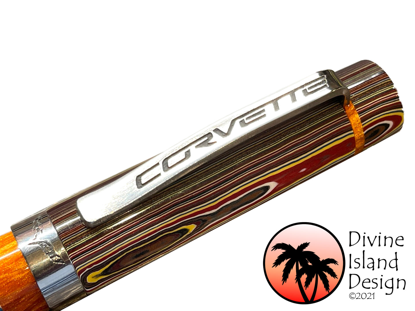 Custom Fountain Pen - Corvette Fordite with Daytona Orange