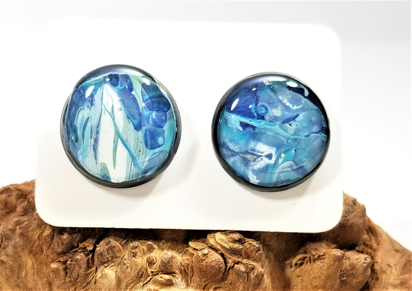 Acrylic Pour Skin with Resin Dome / Black Stud Earrings