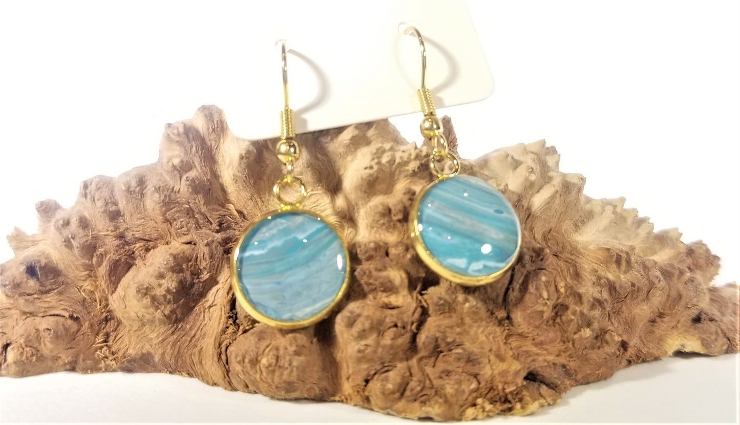 Acrylic Pour Skin with Resin Dome / Gold Wire Hook Earrings