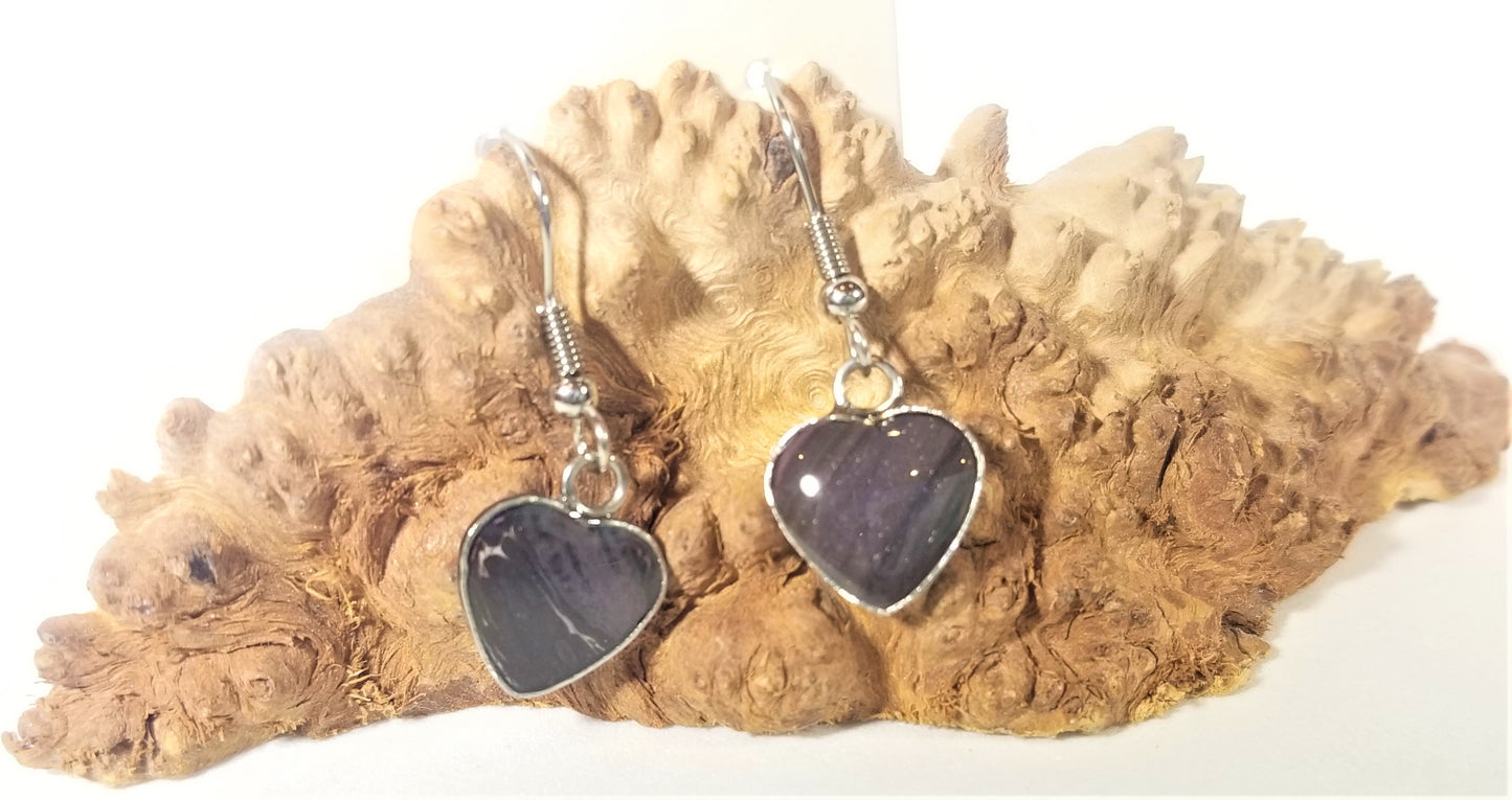 Acrylic Pour Skin with Resin Dome / Silver Wire Hook Heart Earrings