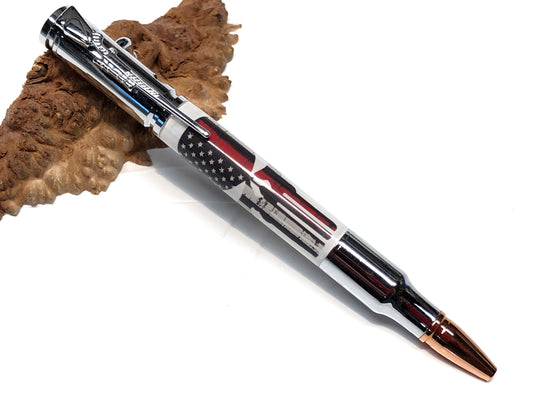 Bolt Action Ballpoint / Chrome - Thin Red Line Punisher Clear Cast