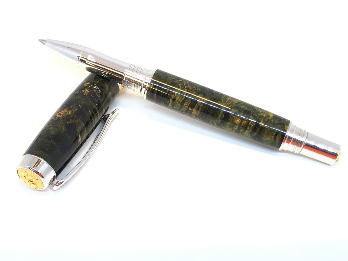 Aaron Rollerball / Rhodium and Gold - Wood / Dyed Black Ash Burl