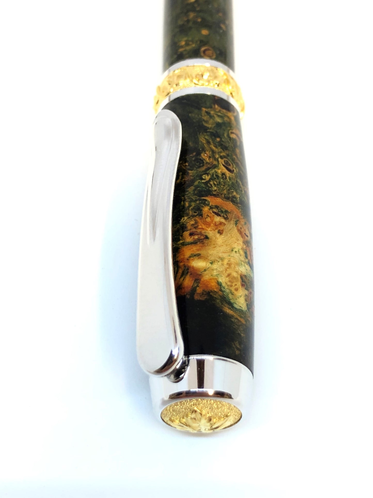 Aaron Rollerball / Rhodium and Gold - Wood / Dyed Black Ash Burl