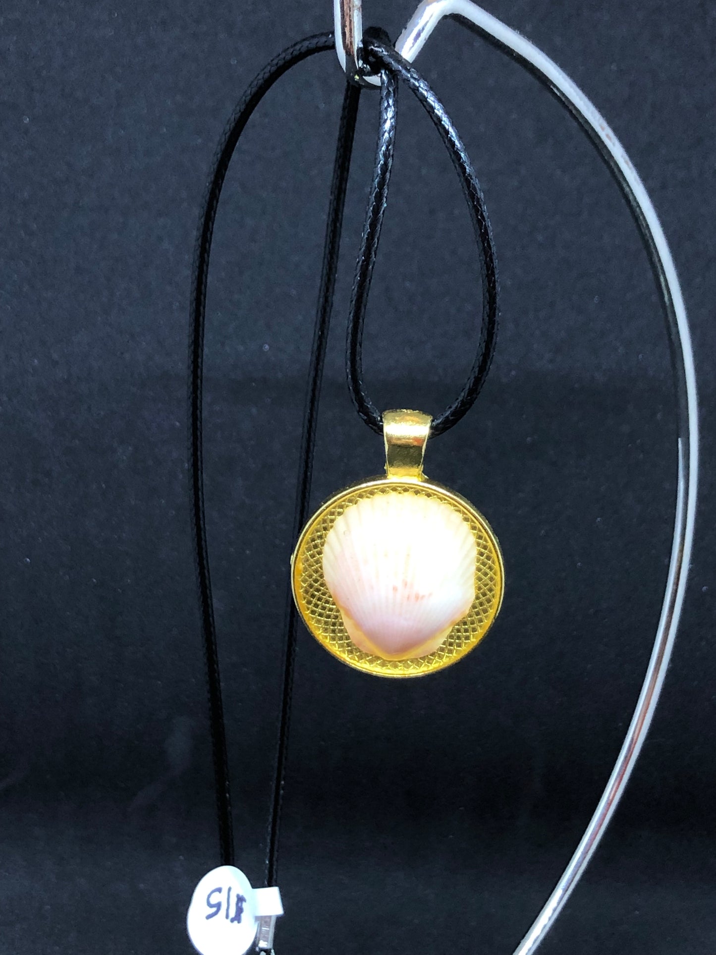 Seashell / Gold Pendant - Black Cord Necklace