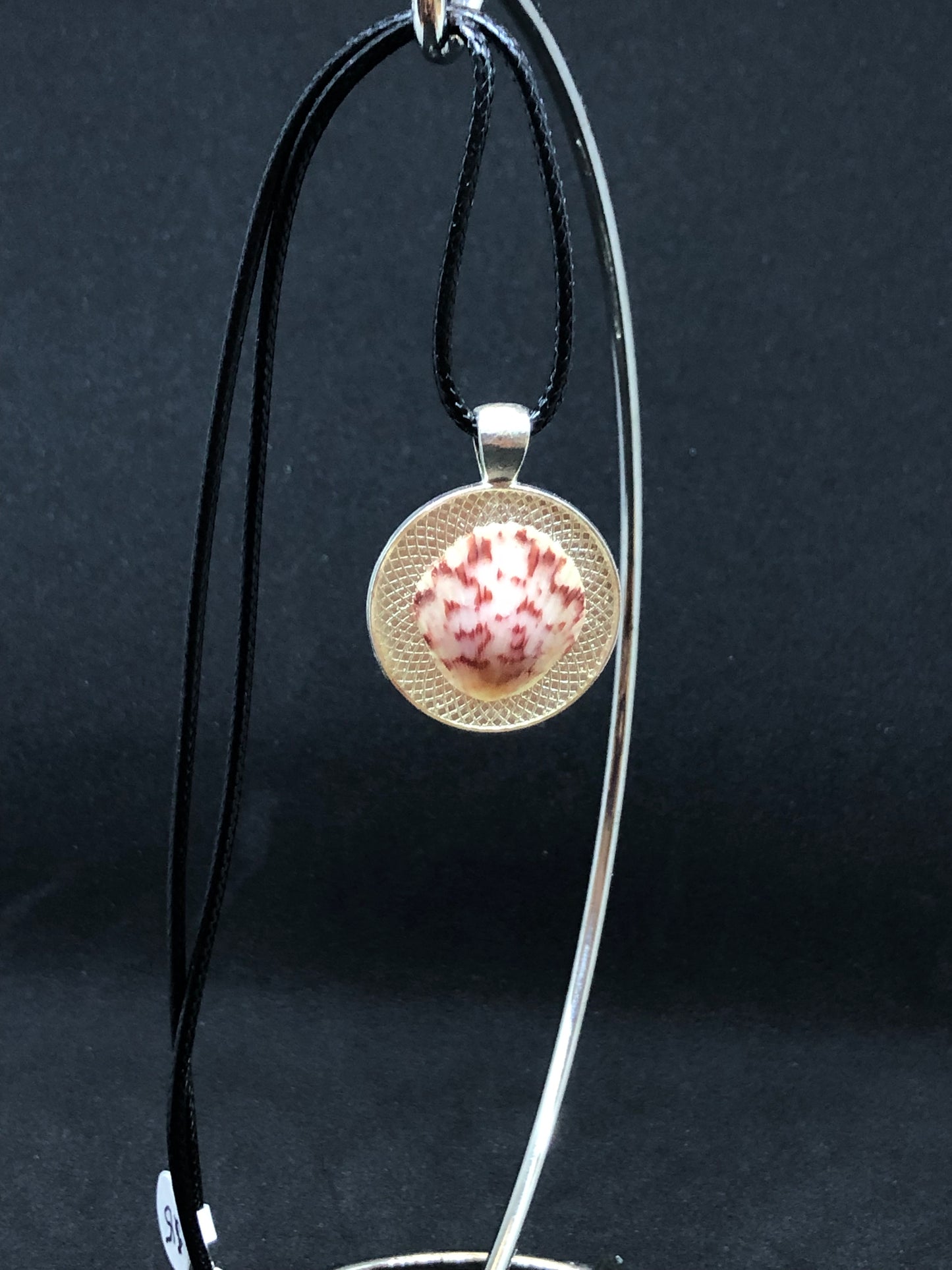 Seashell / Chrome Pendant - Black Cord Necklace
