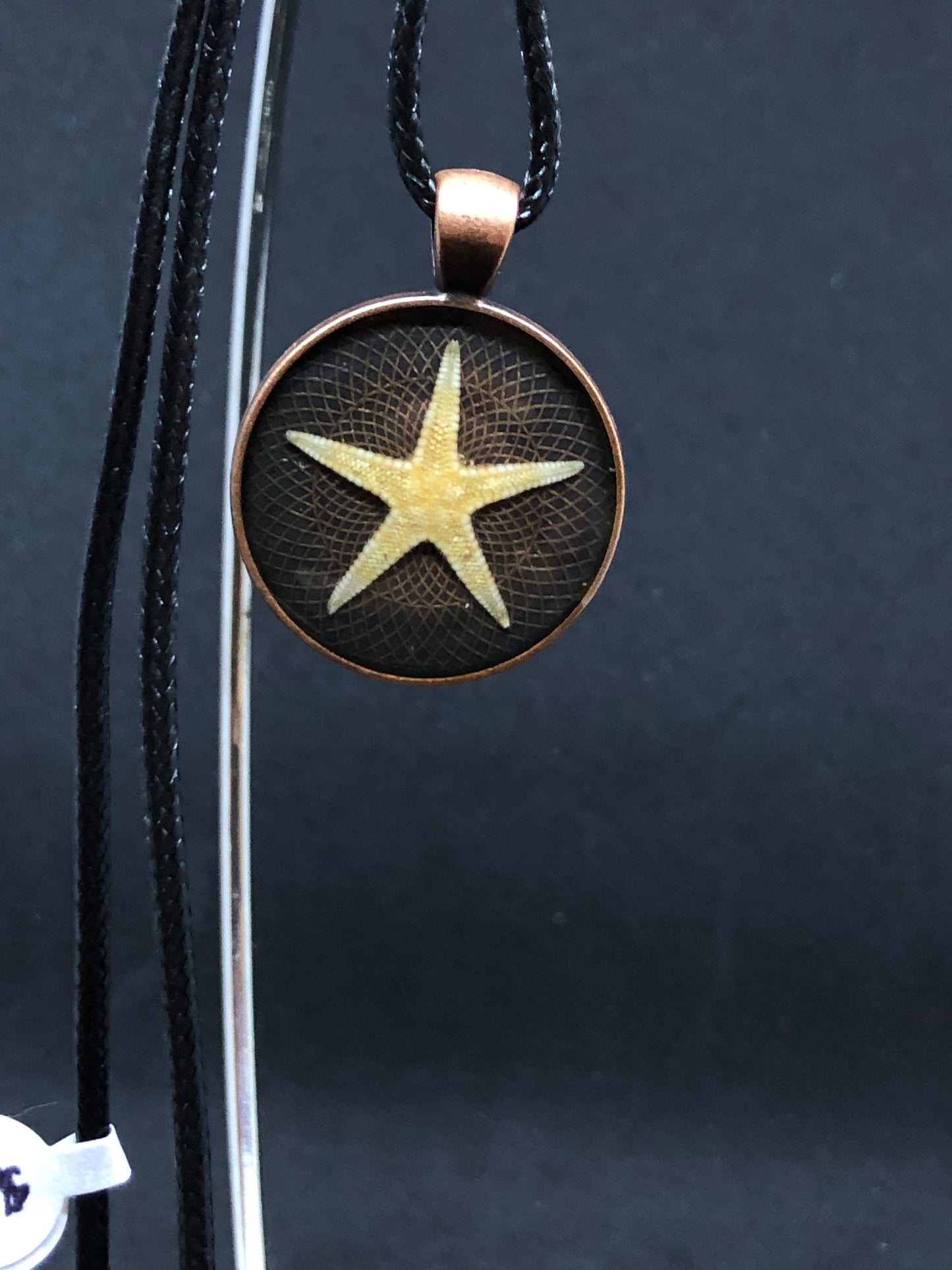 Starfish / Antique Bronze Pendant - Black Cord Necklace