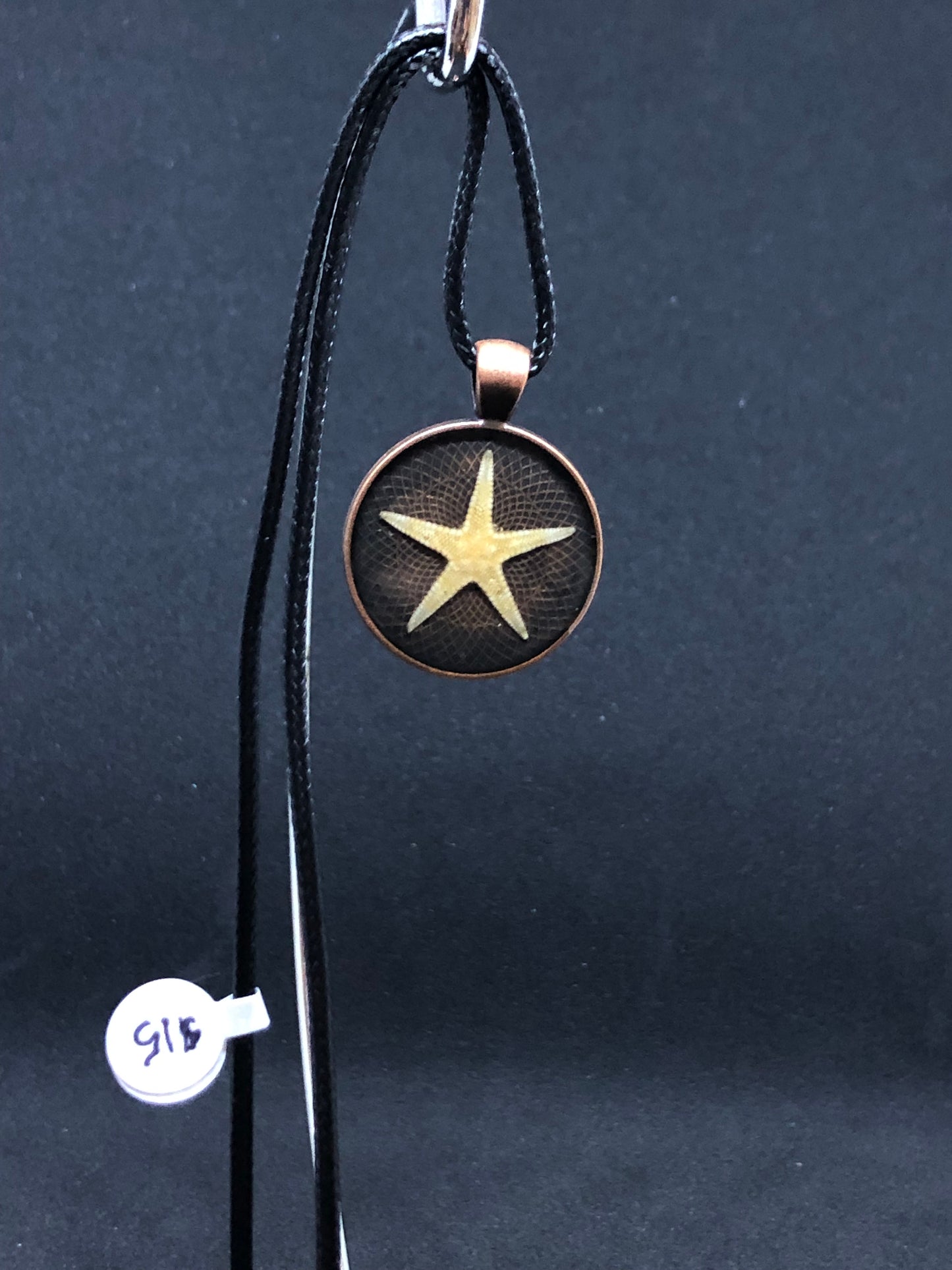 Starfish / Antique Bronze Pendant - Black Cord Necklace