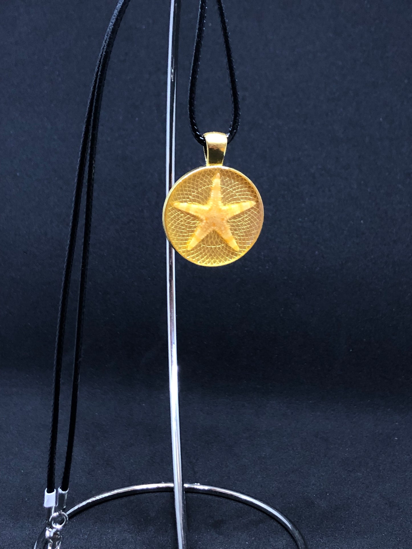Starfish / Gold Pendant - Black Cord Necklace