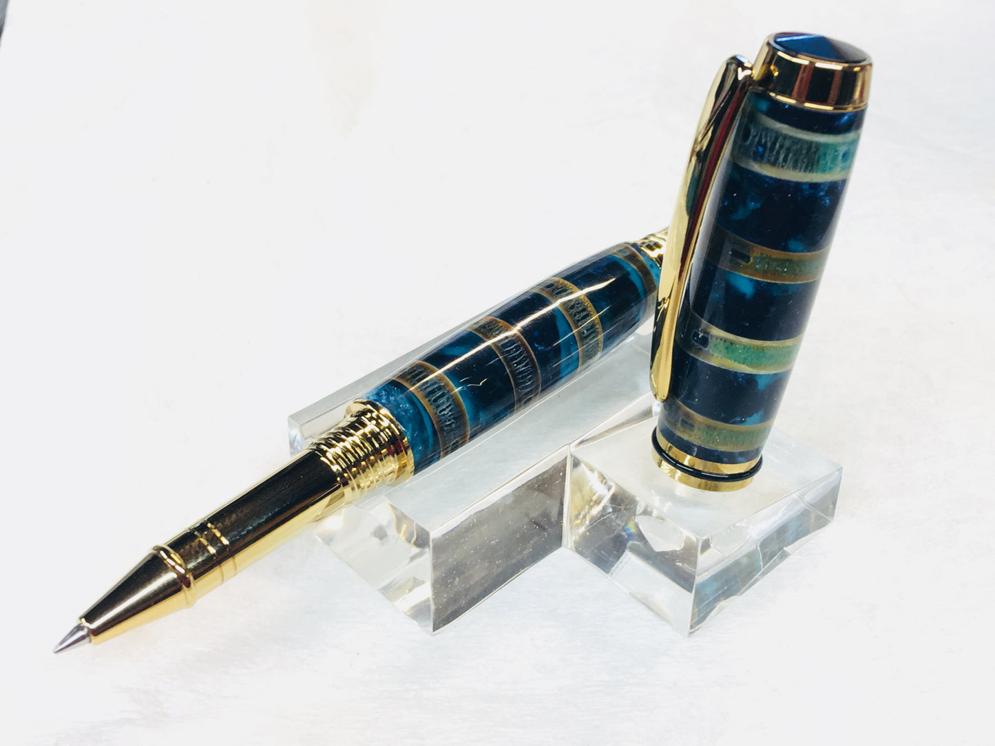 Gentleman Rollerball / Titanium Gold - Shark Vertebrae and "High Seas" Resin